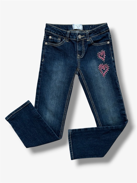 Pony Tails Other - Pony Tails Jeans Girls 8 Dark Wash Heart Embroidery Straight Leg Denim Pants